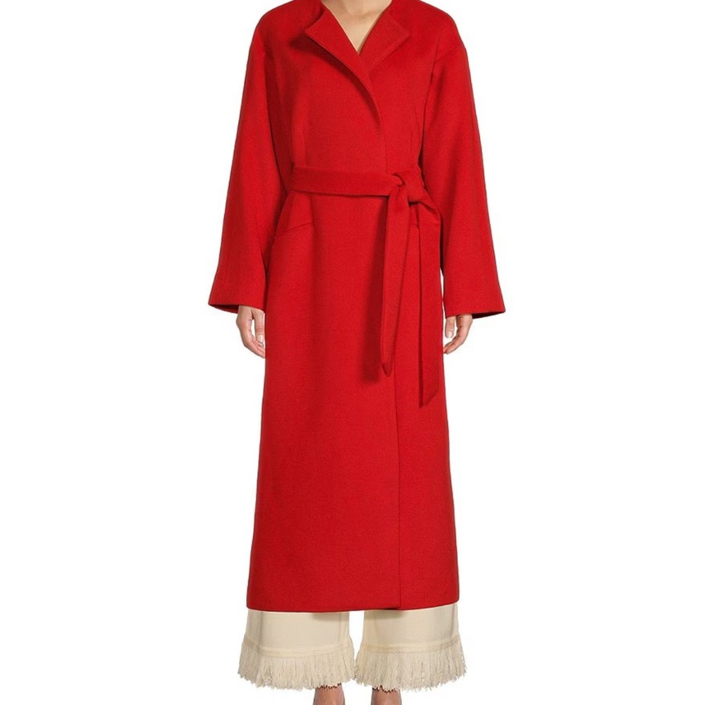 Wool Blend Long Sleeve Tie Front Coat